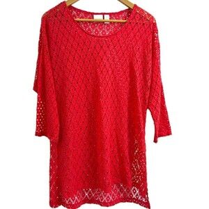 Chico’s Women Open Knit sweater Pullover Cover up Coral/‎ Orange Size 2